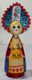 Hand painted, wooden Christmas ornament:  doll
